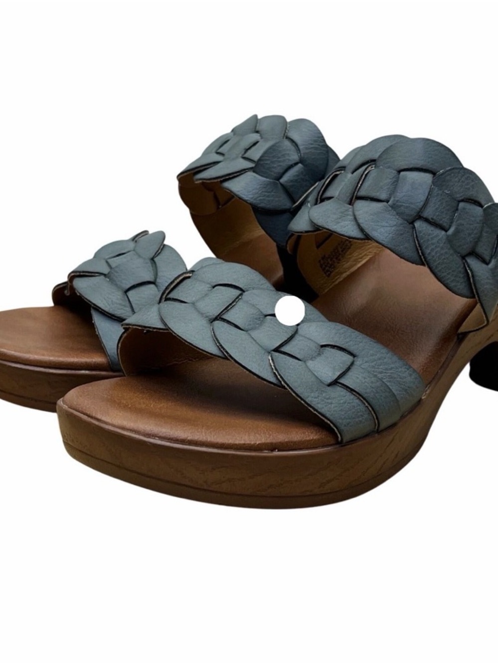 boc Woven Double-Strap Sandals in Gray with Brown Footbed